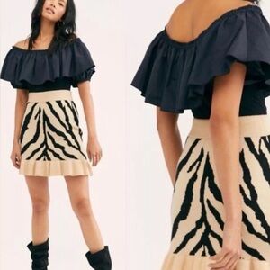 Jen's Pirate Booty for Free People | Beige Black Knit Ruffle Hem Trumpet Skirt